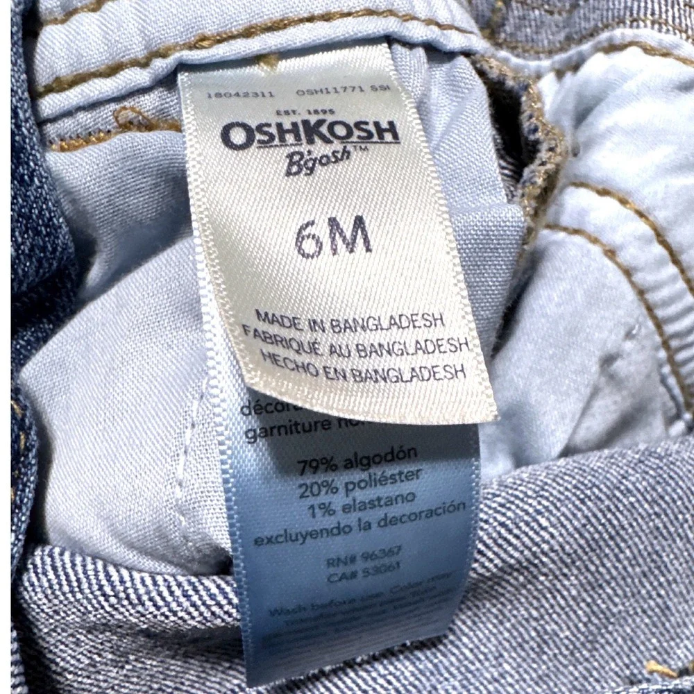 OshKosh Bgosh Denim Overalls Pants Baby Boys‎  6 Mo Medium Wash Vestbak Striped
